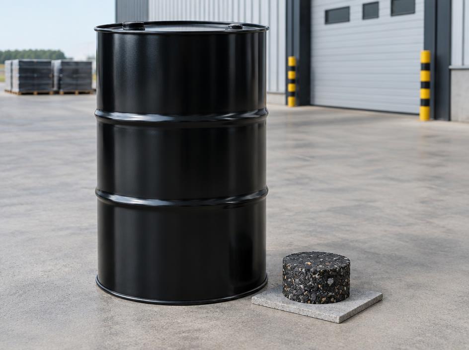 Anionic bitumen emulsion drums prepared for bulk export from South Africa
