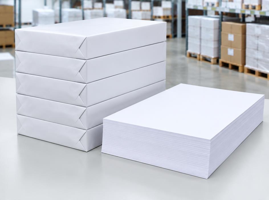 A4 copy paper 80 GSM cartons palletised for bulk container export