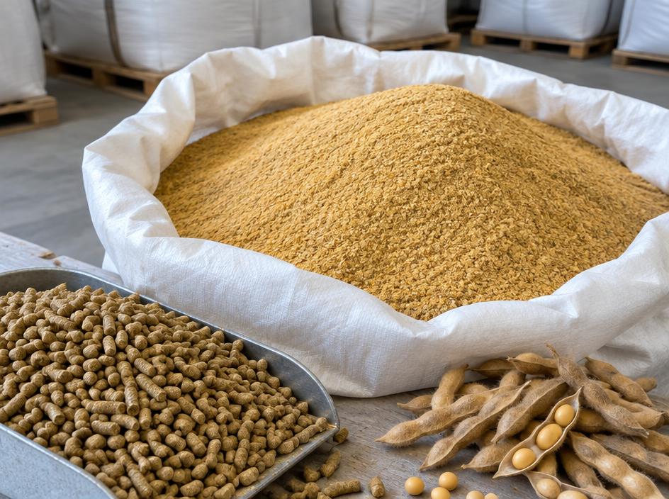 Soybean meal 46% protein in 50 kg bags supplied in bulk for feed mills
