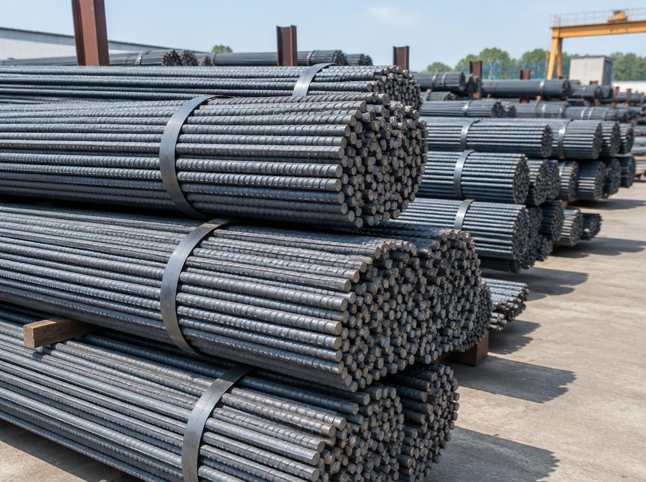 Grade 500 reinforcing steel rebar bundles loaded for bulk export