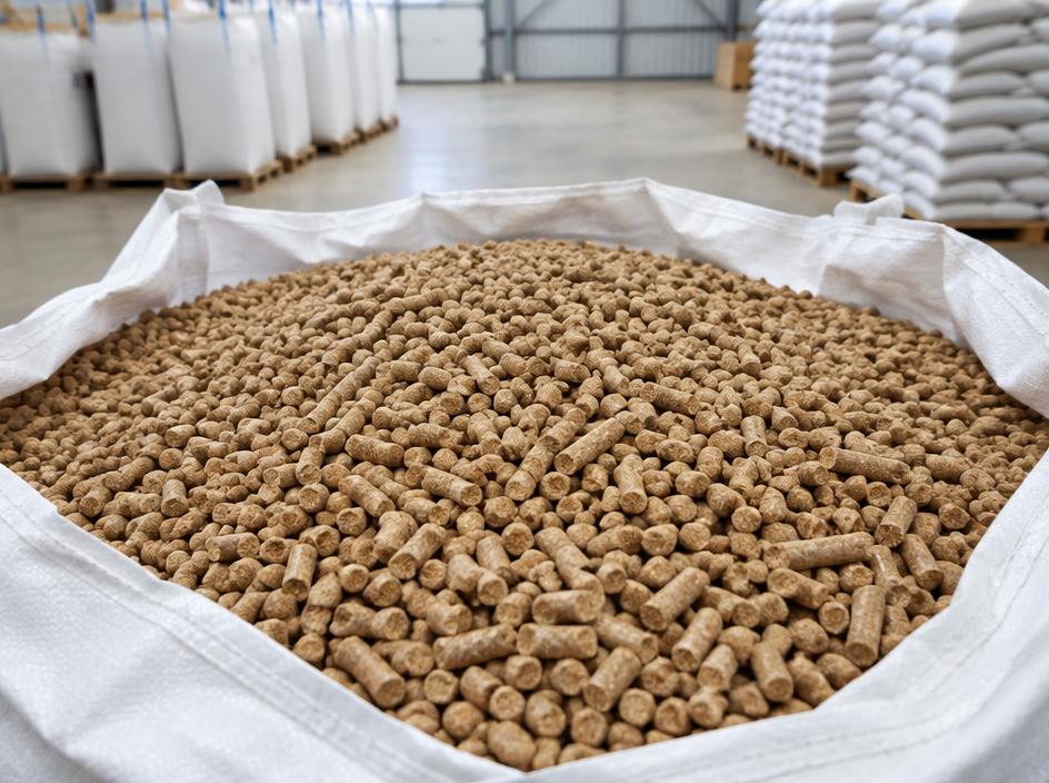 Wheat bran pellets in bags supplied in bulk for dairy and ruminant feed